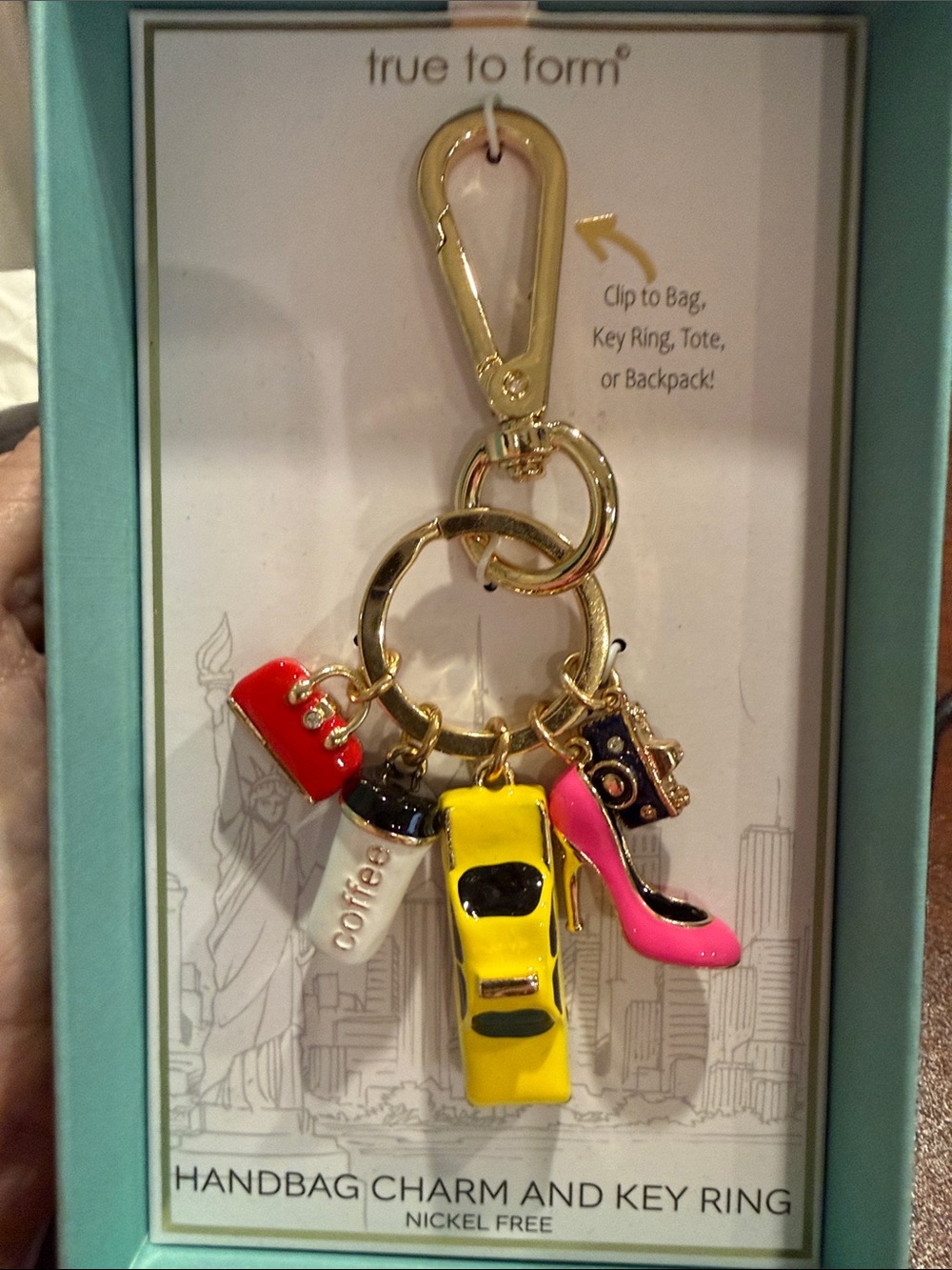 New York Charm Keyring with Pink Pump, Yellow Taxi Stone Purse &Multicolor Icons - Picture 10 of 10